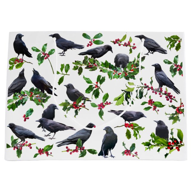Sacola Para Presentes Grande Saco de Presente de Crows Holly (Frente)