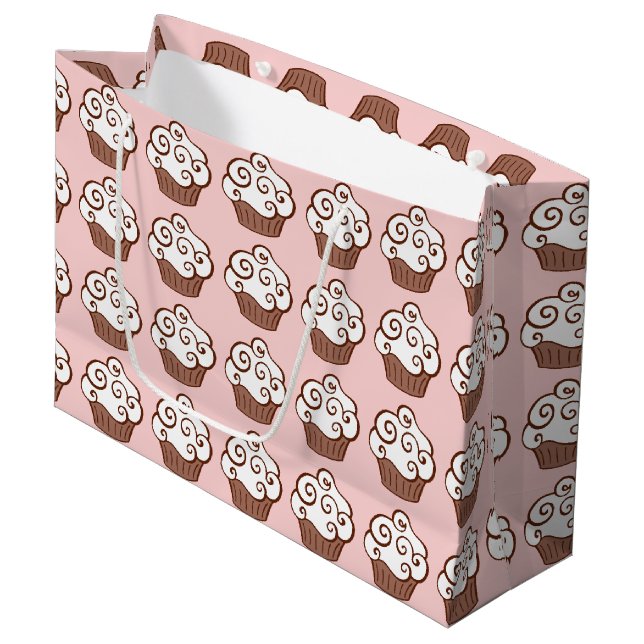 Sacola Para Presentes Grande Saco de Presente de Cupcake Cor Rosa (Frente inclinada)