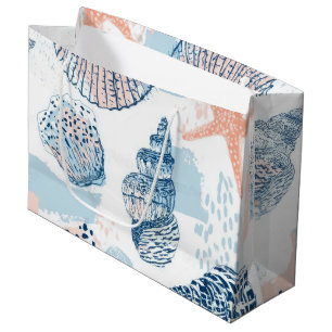 Sacola Para Presentes Grande Saco de Presente de Estilo Náutico Abstrato Azul e