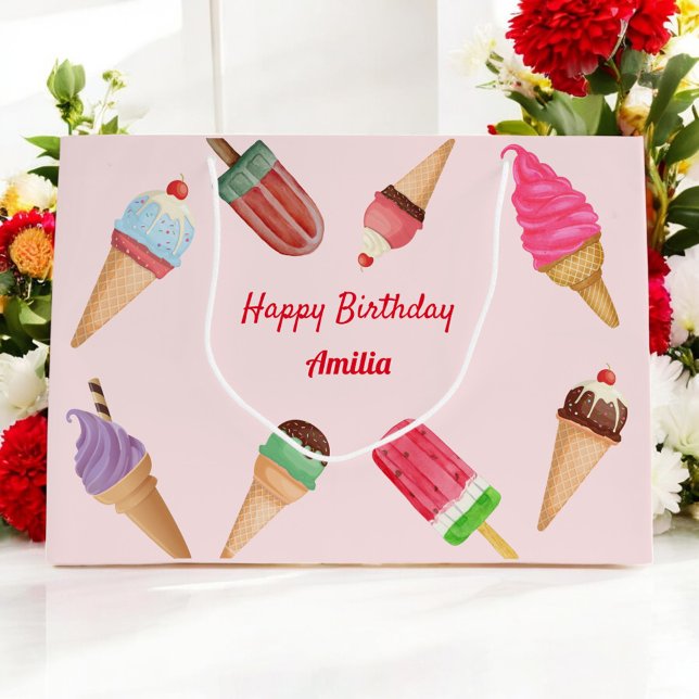 Sacola Para Presentes Grande Saco de Presente de Festa de Aniversário de Sorvet (Criador carregado)