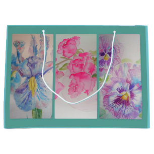 Sacola Para Presentes Grande Saco de Presente de Flores Aquarela Turquesa