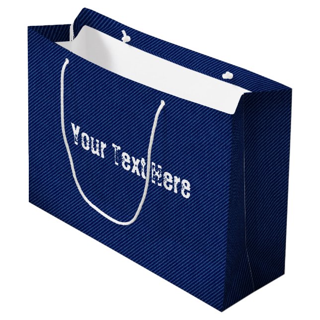 Sacola Para Presentes Grande Saco de Presente de Jeans Azul Falso com Nome Text (Frente inclinada)