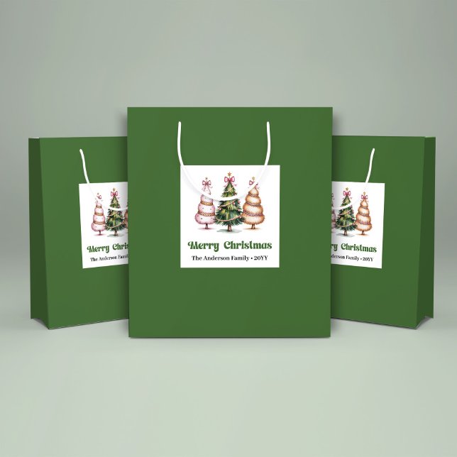 Sacola Para Presentes Grande Saco de Presente de Natal Árvore Sweet Leopard Nom (Sweet Leopard Christmas Tree Gift Bag Custom Name)