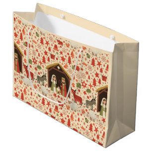 Sacola Para Presentes Grande Saco de Presente de Natal Cena de Natividade Rústi