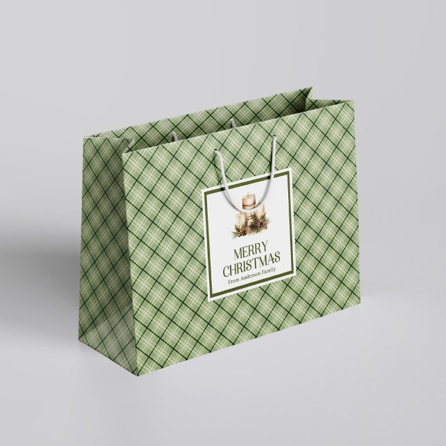 Sacola Para Presentes Grande Saco de Presente de Natal Clássico Marfim Sage Ele (Classic Christmas Gift Bag Ivory Sage Elegant Script)
