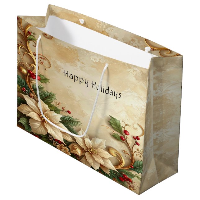 Sacola Para Presentes Grande Saco de Presente de Natal com Arranjo Floral (Frente inclinada)
