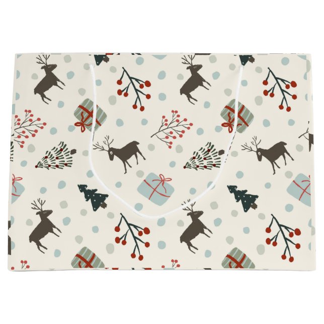 Sacola Para Presentes Grande Saco de presente de Natal com renas (Frente)