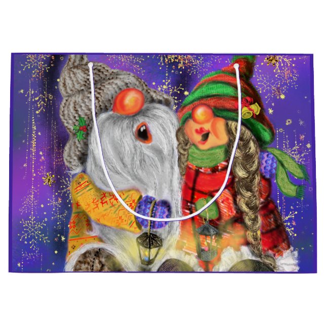 Sacola Para Presentes Grande Saco de Presente de Natal do Gnome do Casal Feliz (Frente)