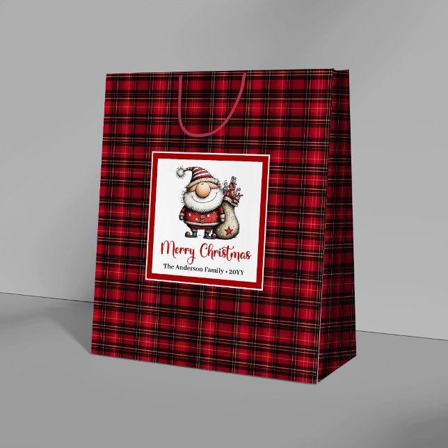 Sacola Para Presentes Grande Saco de Presente de Natal Engraçado e Excêntrico d (Funny Christmas Quirky Santa Watercolor Gift Bag)