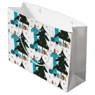 Sacola Para Presentes Grande Saco de Presente de Natal Menina Preta Cabelo Bran