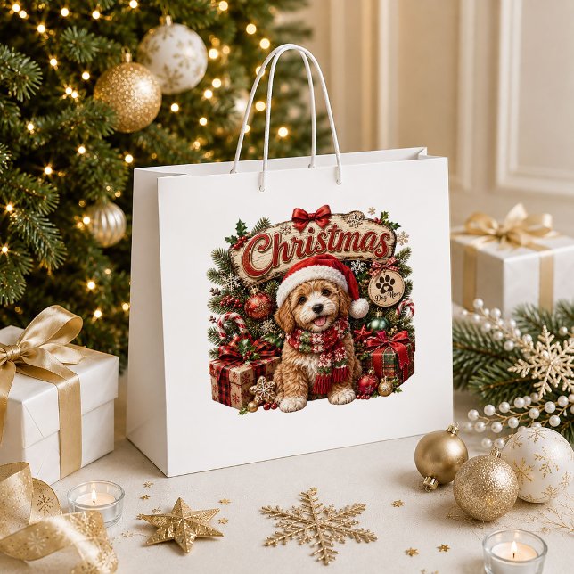 Sacola Para Presentes Grande Saco de Presente de Natal Moderno com Floco de Nev (Modern Christmas Dog Snowflake Holiday Gift Bag

)