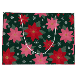 Sacola Para Presentes Grande Saco de Presente de Natal Preppy com Poinsettias e