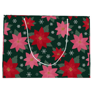 Sacola Para Presentes Grande Saco de Presente de Natal Preppy com Poinsettias e