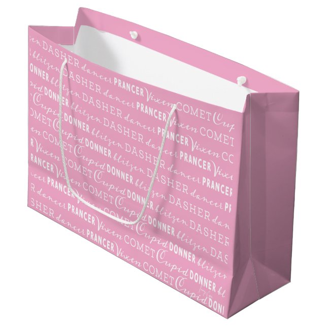 Sacola Para Presentes Grande Saco de Presente de Natal Rosa e Branco | Rena do  (Frente inclinada)