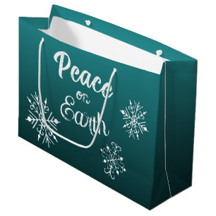Sacola Para Presentes Grande Saco de Presente de Natal Teal Paz na Terra
