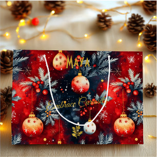 Sacola Para Presentes Grande Saco de Presente de Natal Vermelho e Dourado com F