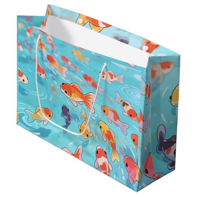 Sacola Para Presentes Grande Saco de Presente de Peixe Koi Sortudo (Frente inclinada)