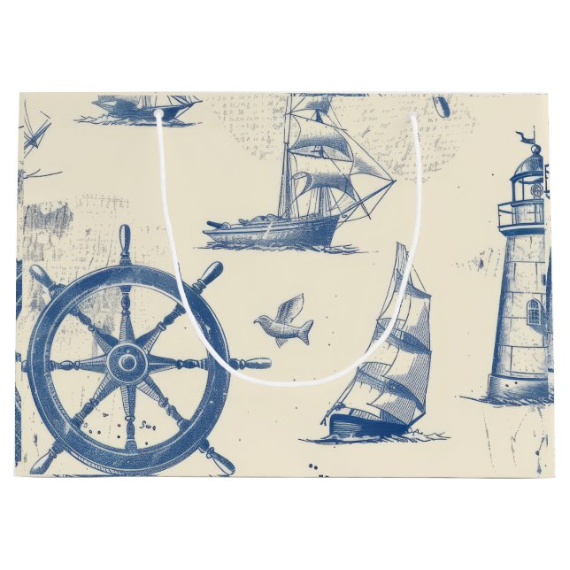 Sacola Para Presentes Grande Saco de Presente Decorativo com Elementos Marinhos (Frente)