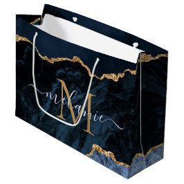 Sacola Para Presentes Grande Saco de Presente Dourado Azul Marinho com Nome e L