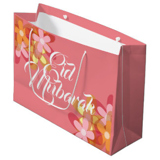 Sacola Para Presentes Grande Saco de presente Eid Mubarak floral rosa