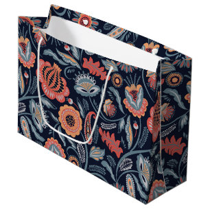 Sacola Para Presentes Grande Saco de Presente - Floral Azul Boho Ousado