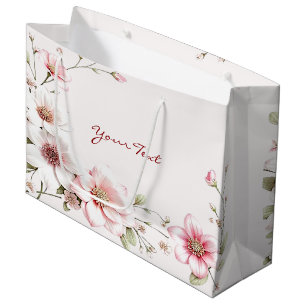Sacola Para Presentes Grande Saco de Presente Floral Branco Rosa Elegante