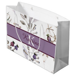 Sacola Para Presentes Grande Saco de presente floral com monograma em aquarela