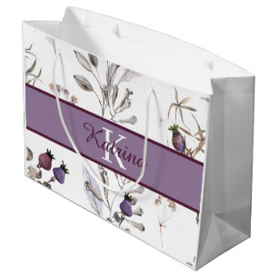 Sacola Para Presentes Grande Saco de presente floral com monograma em aquarela