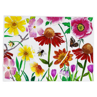 Sacola Para Presentes Grande Saco de Presente Floral de Aquarela Prado Encantad