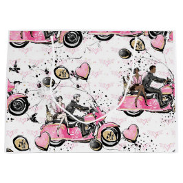 Sacola Para Presentes Grande Saco de Presente Floral de Moto Rosa, Preto e Dour