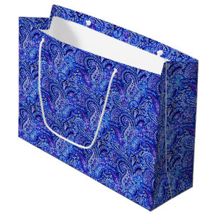 Sacola Para Presentes Grande Saco de Presente Grande Azul Vibrante Paisley Clás