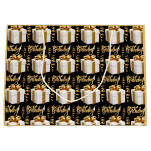 Sacola Para Presentes Grande Saco de Presente Grande Dourado Branco de Aniversá