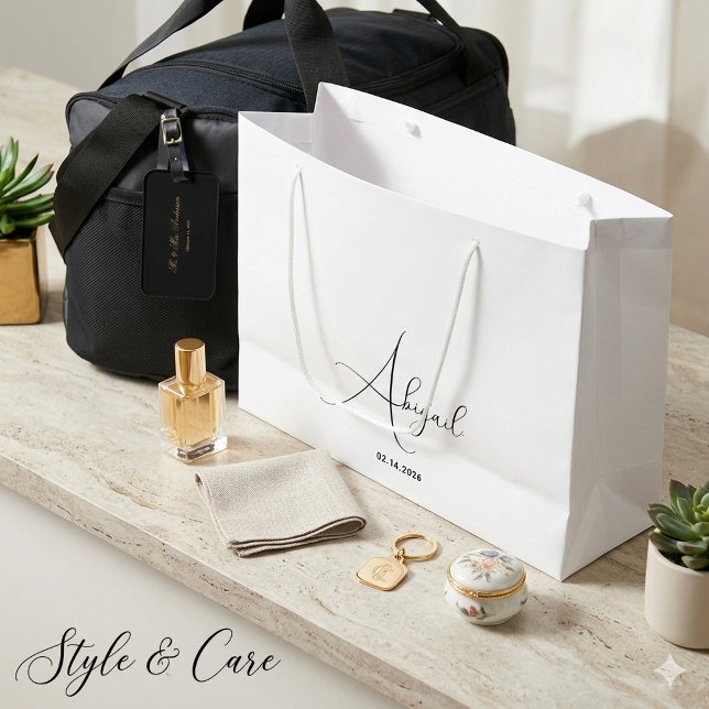 Sacola Para Presentes Grande Saco de Presente Grande Personalizado Nome e Data (Personalized Large Gift Bag Custom Name and Date)