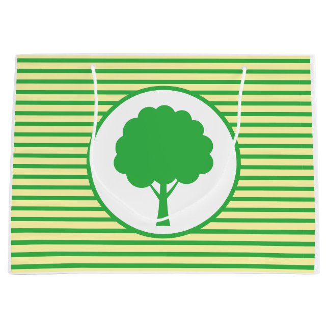 Sacola Para Presentes Grande Saco de Presente Listras de Árvore Verde Botânica (Frente)