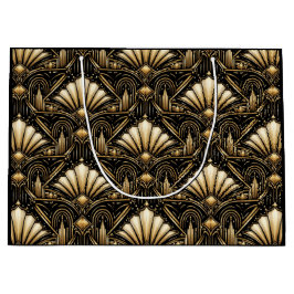 Sacola Para Presentes Grande Saco de Presente Luxuoso Preto Dourado | Art Déco