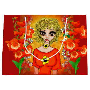 Sacola Para Presentes Grande Saco de Presente Menina Com Blusa Laranja