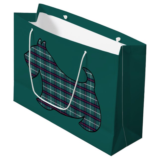 Sacola Para Presentes Grande Saco de Presente Plaid Verde de Natal para Scottis (Frente inclinada)