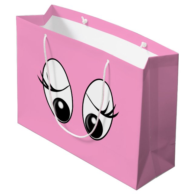 Sacola Para Presentes Grande Saco de Presente Rosa com Olhos Curiosos (Verso inclinado)