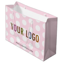 Saco de Presente Rosa e Branco de Bolinhas com Log