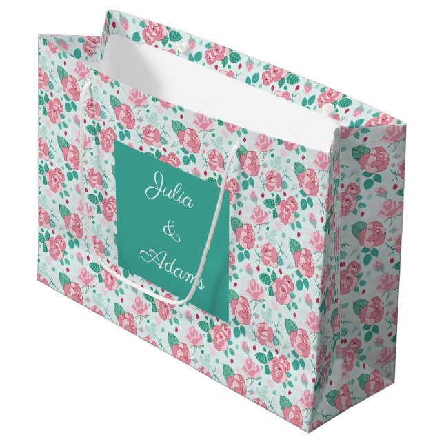 Sacola Para Presentes Grande Saco de Presente Rosa Verde (Frente inclinada)