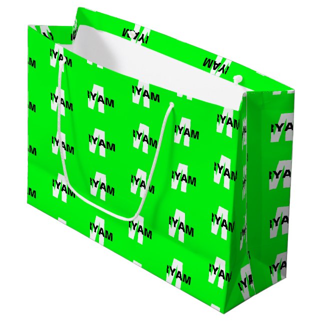Sacola Para Presentes Grande Saco de Presente Verde Brilhante com Nome de Monog (Frente inclinada)
