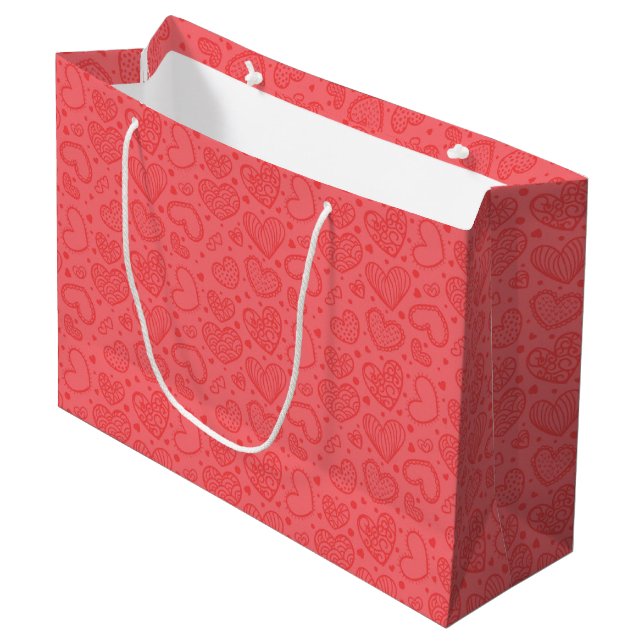 Sacola Para Presentes Grande Saco de Presente Vermelho com Corações (Frente inclinada)