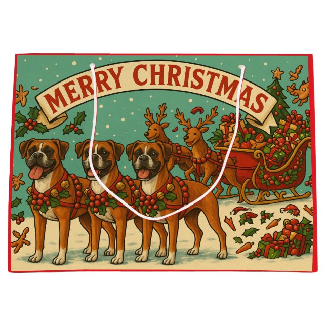 Sacola Para Presentes Grande Saco de Presentes "Cães de Natal" (Frente)