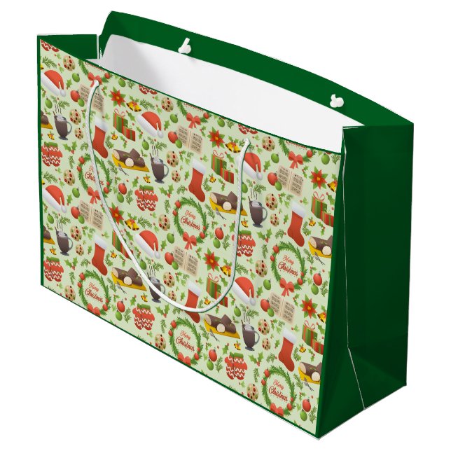 Sacola Para Presentes Grande Saco de presentes de padrão natalino (Verso inclinado)