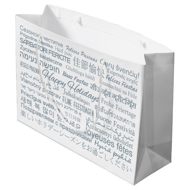 Sacola Para Presentes Grande Saco de presentes multilíngue "Feliz feriado" (Verso inclinado)