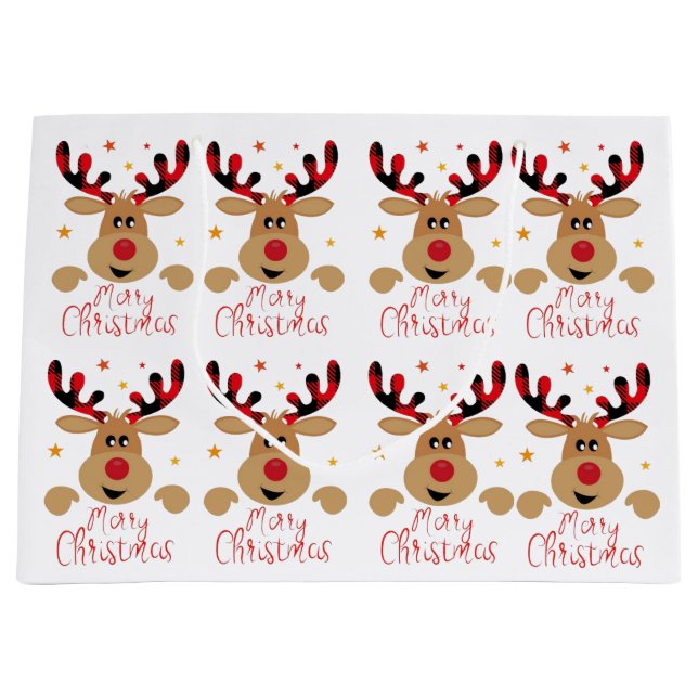 Sacola Para Presentes Grande Saco de presentes para Reindeer Feliz de Natal (Frente)