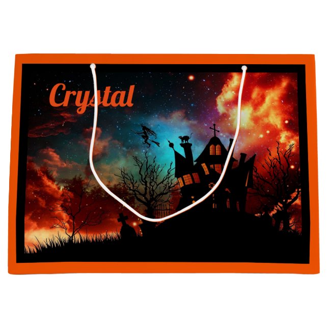 Sacola Para Presentes Grande Saco de Tratamento de Halloween Personalizado (Frente)