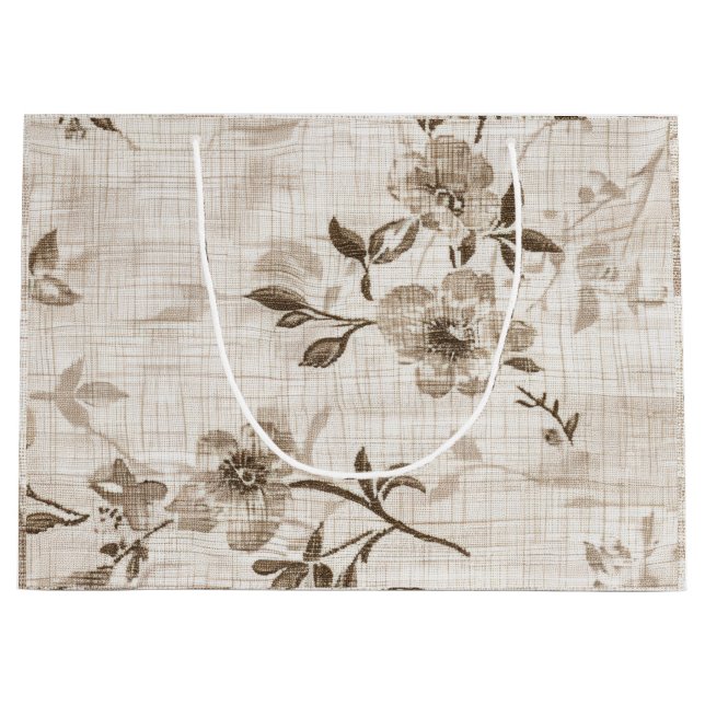 Sacola Para Presentes Grande Saco Decorativo com Design Floral Marrom (Frente)