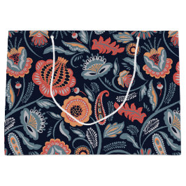 Sacola Para Presentes Grande Saco do Presente - Azul Floral Negrito