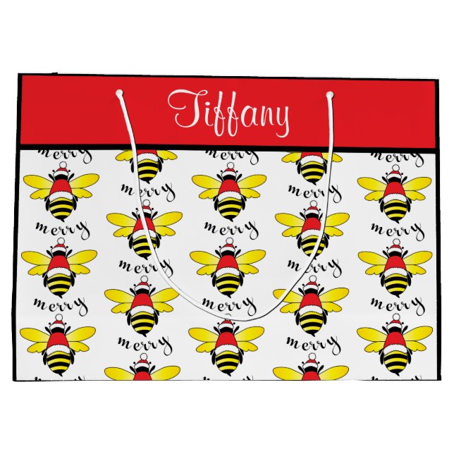 Sacola Para Presentes Grande Saco do Presente de Feriado de Abelha Feliz (Verso)